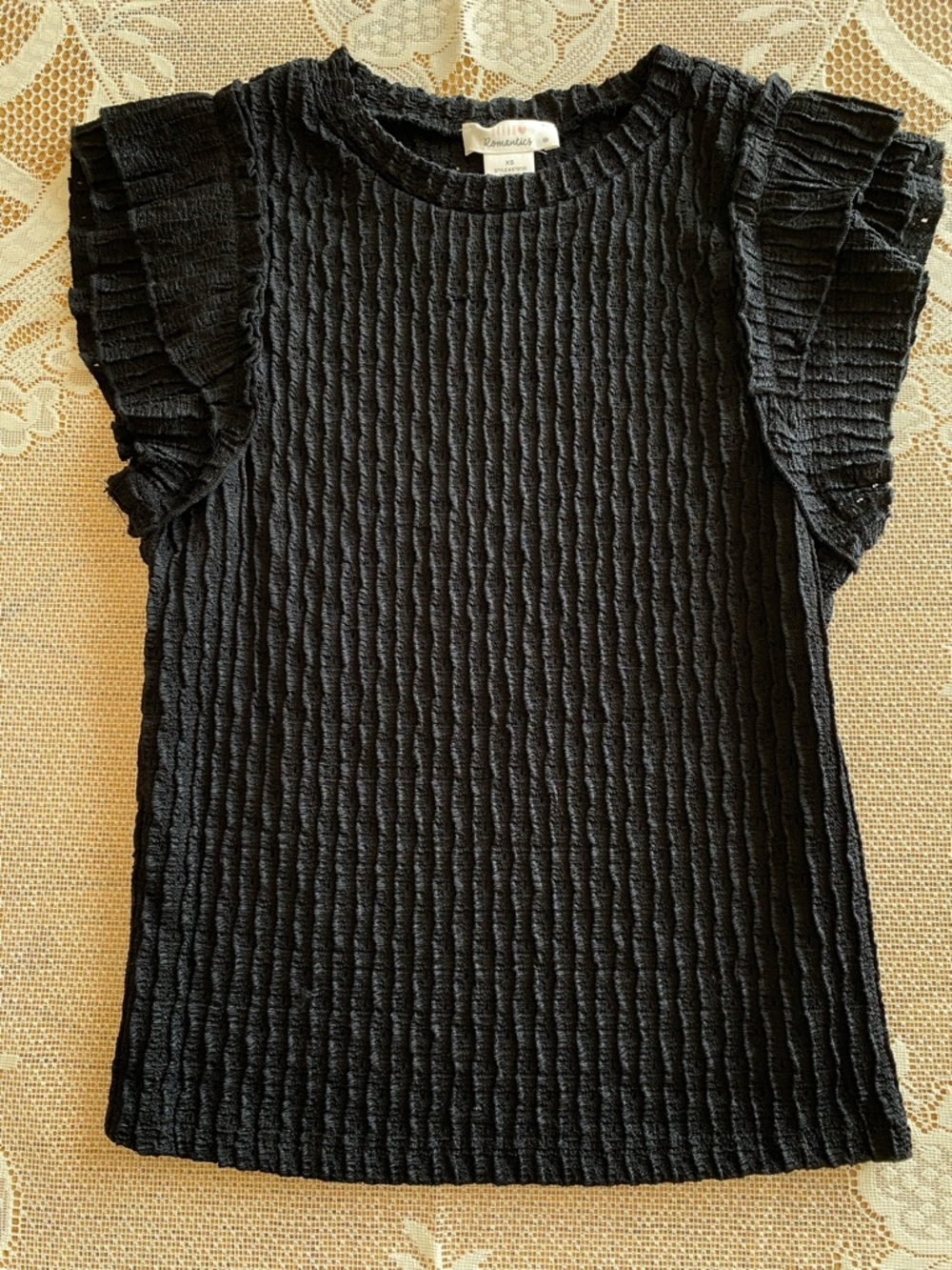 URBAN Romantics Black Textured Ruffle Sleeve Tee